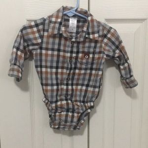 Black brown plaid button long sleeve onesie